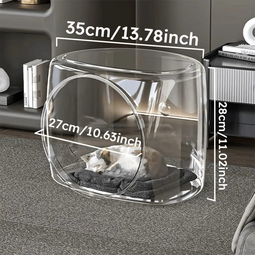 Acrylic Transparent Space Capsule Indoor Pet Cat Bed Clear 13.78